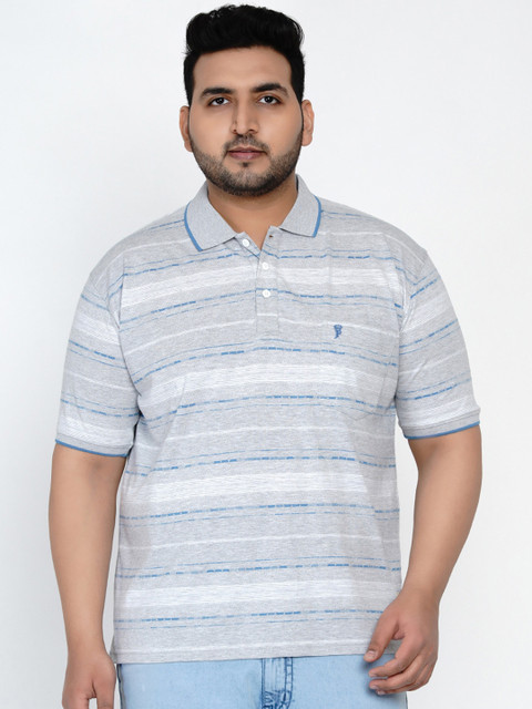 

John Pride Men Grey Striped Polo Collar T-shirt