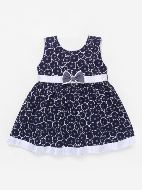 

The Magic Wand Girls Navy Blue & Off-White Floral Printed Fit and Flare Dress