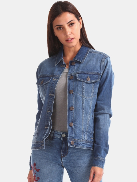 

Aeropostale Women Blue Solid Washed Denim Jacket
