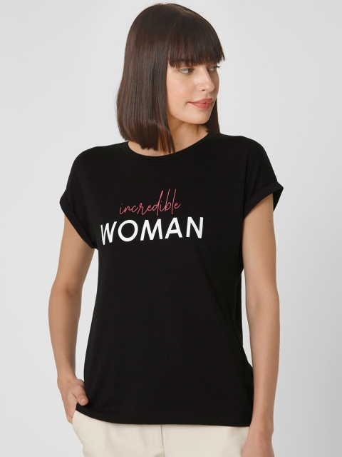 

Vero Moda Women Black Printed Round Neck T-shirt