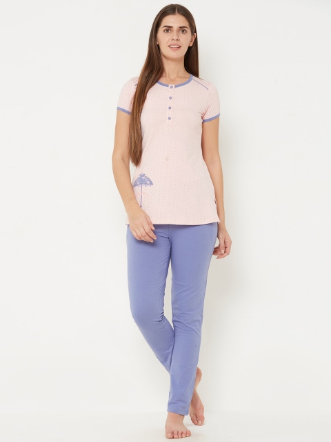 

Sweet Dreams Women Pink & Lavender Printed Night suit