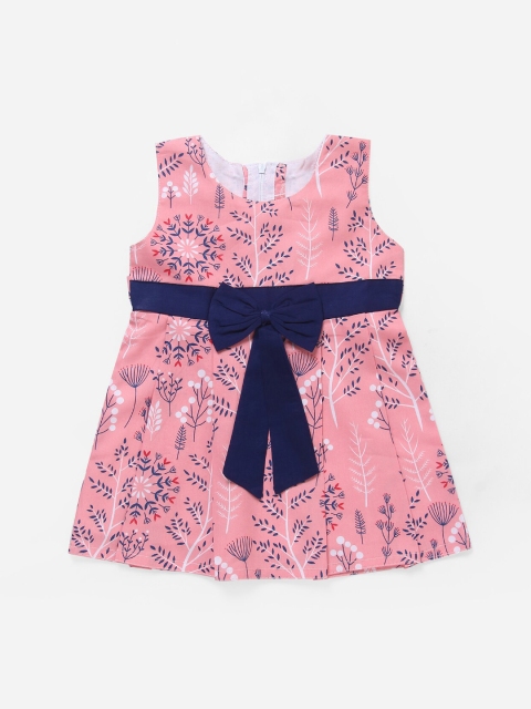 

The Magic Wand Girls Peach-Coloured & Navy Blue Floral Printed Cotton Fit and Flare Dress