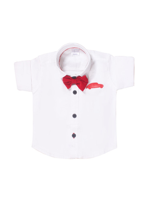

Polka Tots Boys White Regular Fit Solid Casual Shirt With Bow Tie