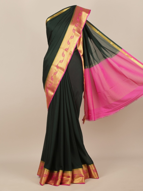 

Pothys Green Solid Poly Georgette Saree
