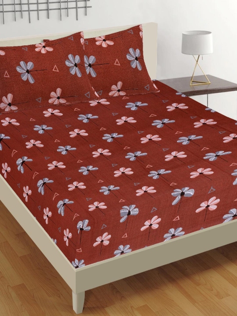 

Tistabene Rust & Blue Floral 180 TC Cotton 1 King Bedsheet with 2 Pillow Covers