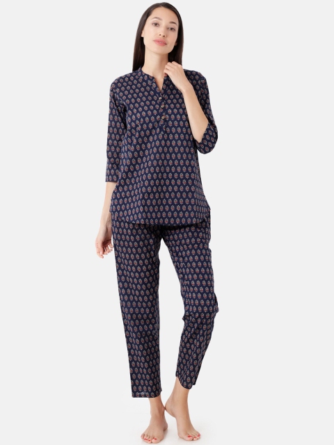 

Sand Dune Women Navy Blue & White Printed Night suit