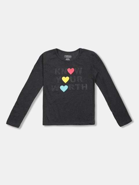 

Cherokee Girls Charcoal Printed Round Neck T-shirt