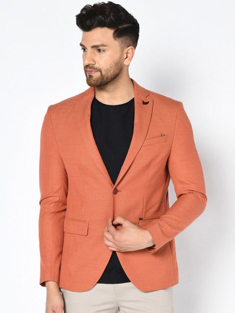 

Blackberrys Men Orange Solid Slim-Fit Single-Breasted Casual Blazer