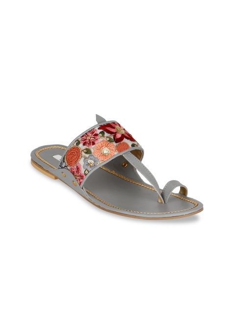 

ELLE Women Grey Embellished One Toe Flats