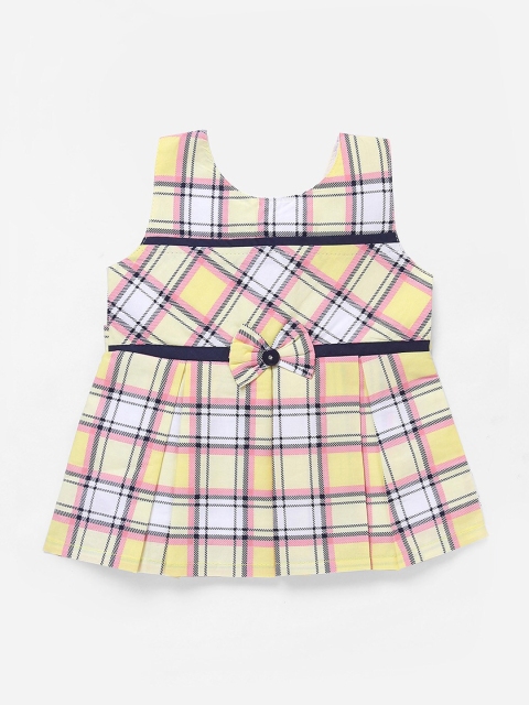 

The Magic Wand Baby Girls Yellow & Off-White Checked Fit and Flare Dress