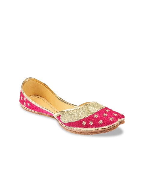 

Ta Chic Women Pink & Golden Printed Leather Mojaris