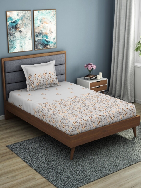 

SPACES Grey & Yellow Floral 144 TC Cotton 1 Single Bedsheet with 1 Pillow Covers