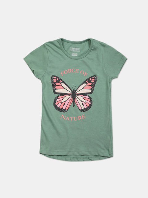 

Cherokee Girls Green Printed Round Neck T-shirt