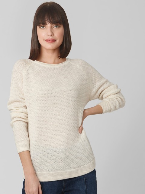 

Vero Moda Women Beige Self Design Pullover Sweater