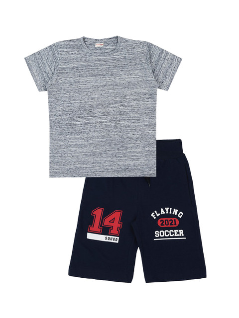 

RAINE AND JAINE Boys Navy Blue & Grey Self Design T-shirt with Shorts
