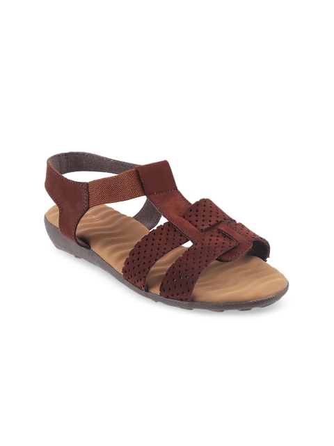 

Mochi Women Brown Textured Leather Open Toe Flats
