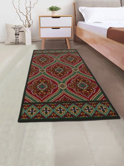 

RUGSMITH Red & Green Ethnic Motifs Printed Anti-Skid Bed Runner