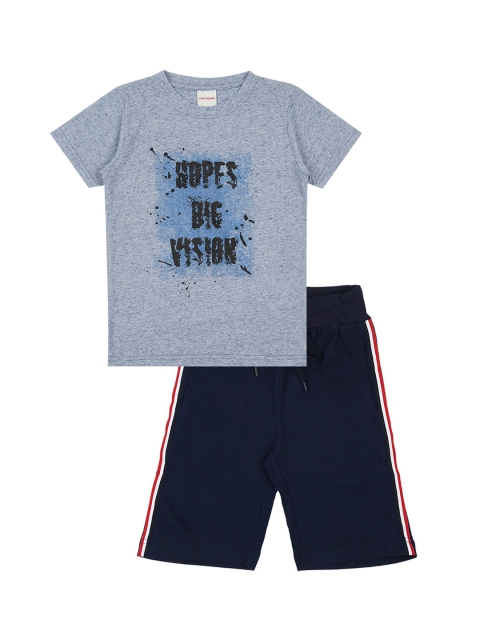 

RAINE AND JAINE Boys Navy Blue & Blue Printed T-shirt with Shorts
