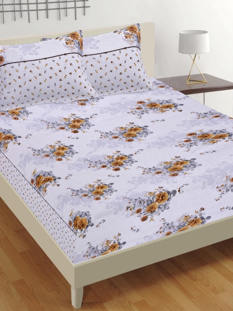 

Tistabene Grey Floral 180 TC Cotton 1 King Bedsheet with 2 Pillow Covers