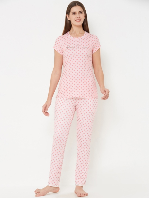 

Sweet Dreams Women Pink Polka Dot Printed Night Suit