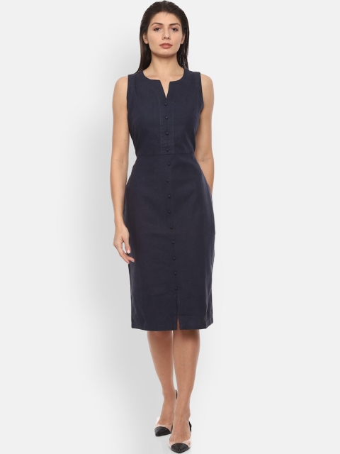 

Van Heusen Woman Women Navy Blue Solid Sheath Dress