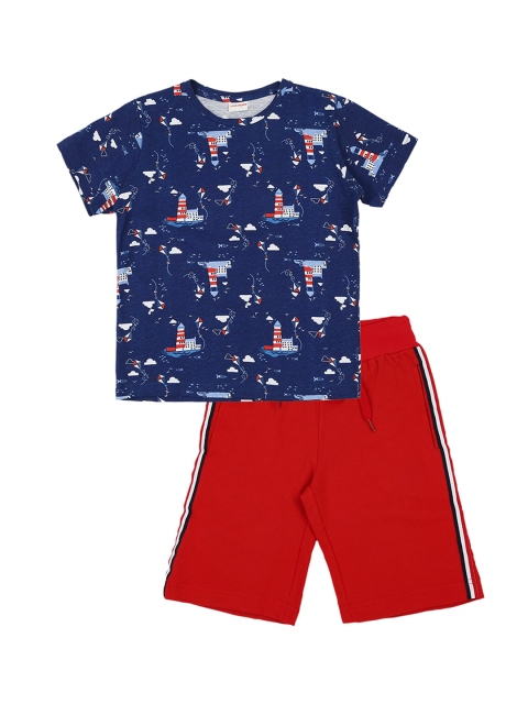 

RAINE AND JAINE Boys Blue & Red Printed Cotton T-shirt with Shorts