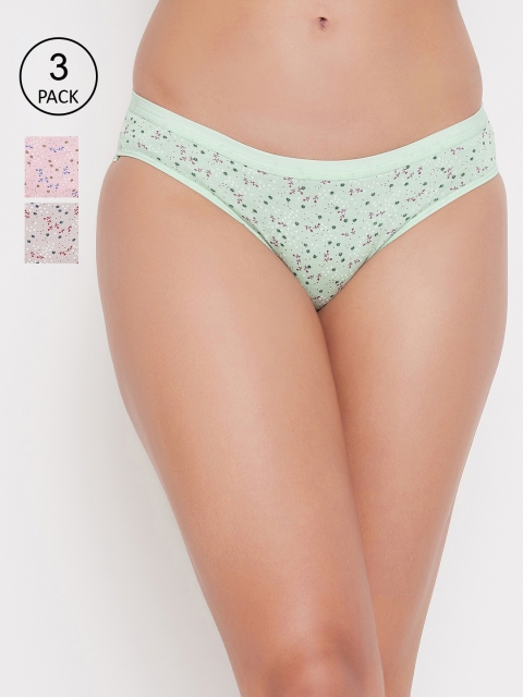 

Clovia Women Pack Of 3 Printed Bikini Briefs COMPN1006S, Green