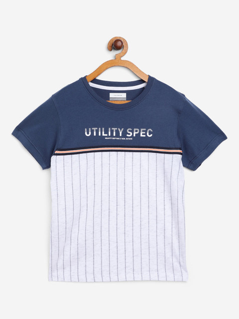 

Octave Boys White Striped Round Neck T-shirt