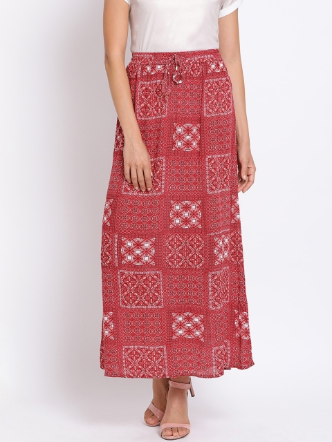 

Oxolloxo Women Red & White Printed A-Line Maxi Skirt