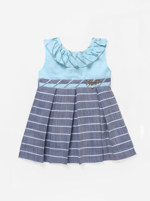 

The Magic Wand Baby Girls Sea Green & Grey Striped Fit & Flare Dress