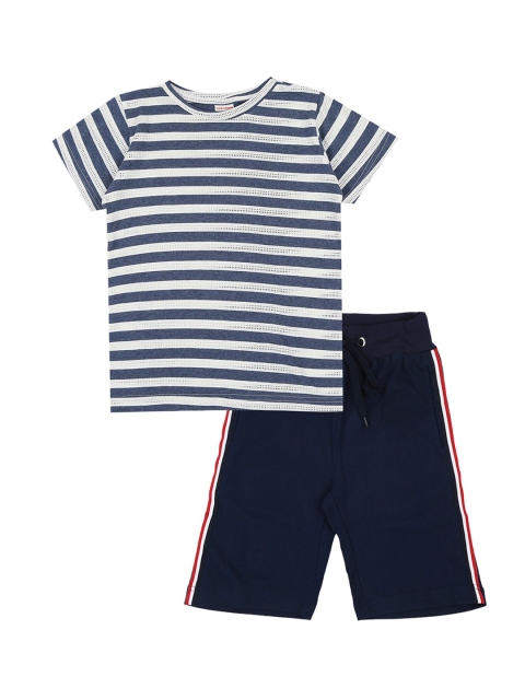 

RAINE AND JAINE Boys Navy Blue & White Striped T-shirt with Shorts