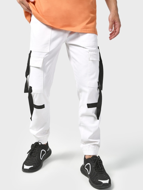 

Blue Saint Men White Solid Slim-Fit Cargo Joggers