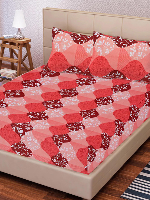 

Tistabene Maroon & Coral Floral 180 TC Cotton 1 King Bedsheet with 2 Pillow Covers
