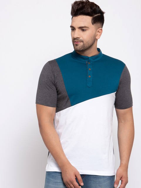 

Kalt Men Grey Colourblocked Henley Neck T-shirt
