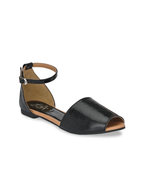 

Zebba Women Black Textured Synthetic Patent Open Toe Flats