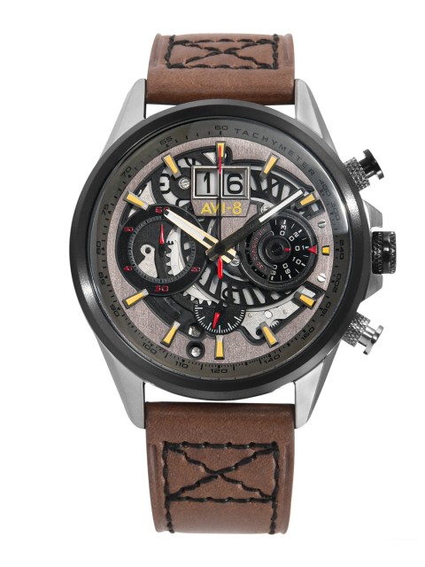 

AVI-8 Men Black & Brown Leather Chronograph Watch AV-4065-06