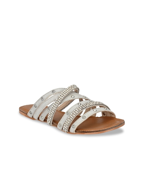 

Zebba Women Silver-Toned Textured Open Toe Flats