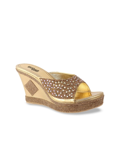 

Shoetopia Women Gold-Toned Embellished Sandals