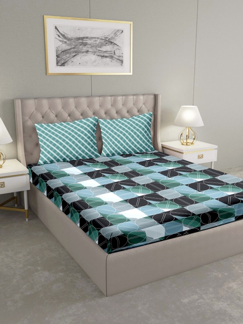 

BELLA CASA Green Geometric 124 TC Cotton 1 King Bedsheet with 2 Pillow Covers