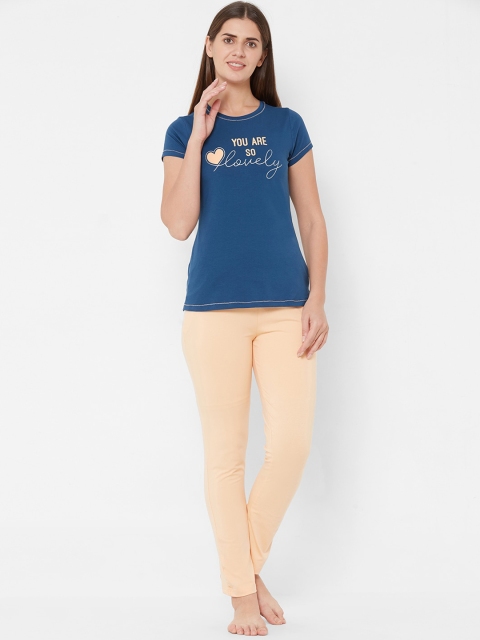 

Sweet Dreams Women Blue & Nude-Coloured Printed Night suit