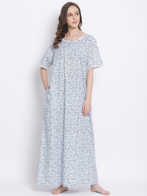 

Kanvin Blue & White Printed Nightdress