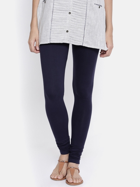 

Bitz Women Navy Blue Solid Churidar-Length Organic Cotton Leggings