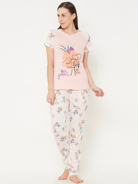 

Sweet Dreams Women Pink & White Printed Night suit