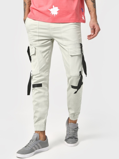 

Blue Saint Men Off White Solid Slim-Fit Cargo Joggers
