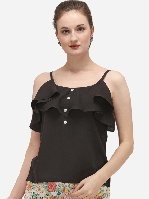 

Fbella Black Crepe Ruffle Top