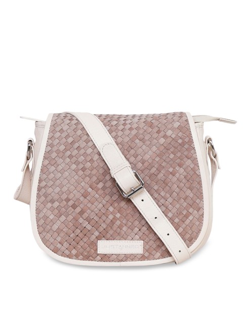 

Justanned Cream-Coloured Basket Woven Design Leather Sling Bag