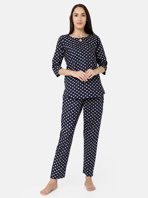 

Sand Dune Women Navy Blue Printed Night suit