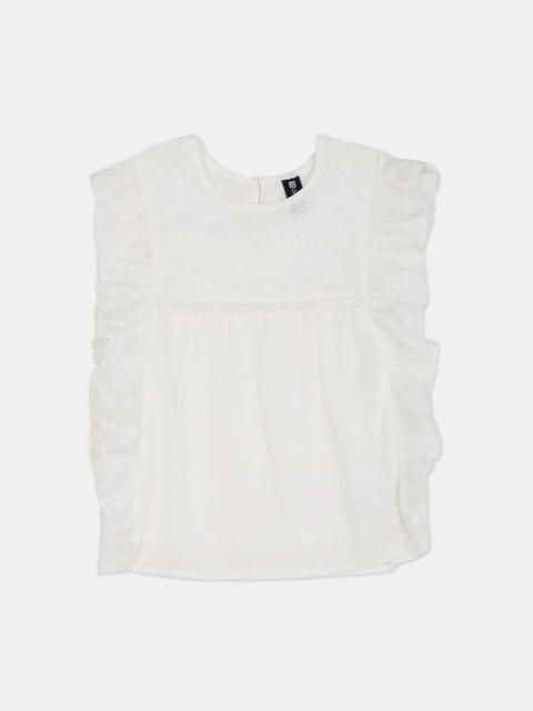 

Cherokee White Flutter Sleeves Pure Cotton Boxy Top