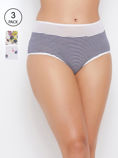 

Clovia Women Pack Of 3 Printed Hipster Briefs COMPN1045S, White