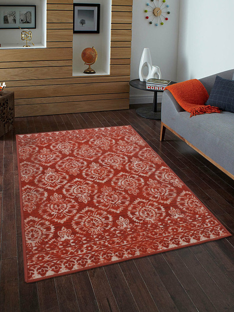 

RUGSMITH Red & Beige Ethnic Motifs Printed Anti-Skid Carpet